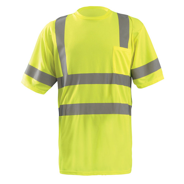 Occunomix Class 3 Hi Vis T-Shirt Moisture Wicking Birdseye with Pocket LUX-SSETP3B Yellow Front